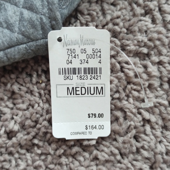 NWT Neiman Marcus Short Sleeve Gray Quilted Midi Dress - Picture 3 of 5